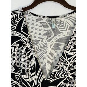 campaigne 3/4 sleeve v-neck dress black white tie on back waist small READ